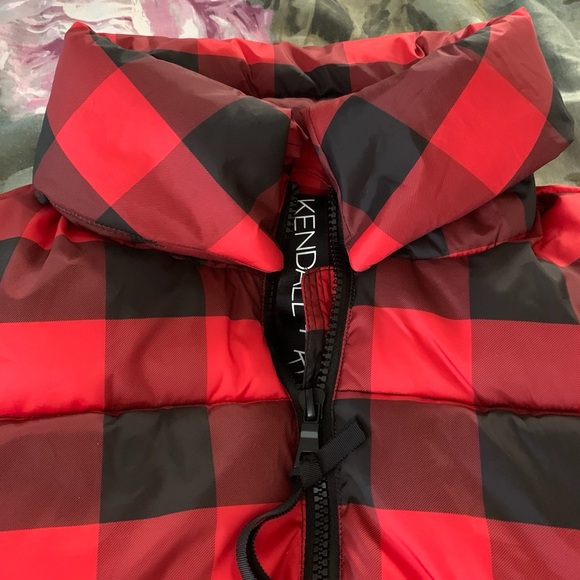 Kendall + Kylie Puffer Coat Bomber Jacket Black/Red Plaid Size M - Picture 4 of 9